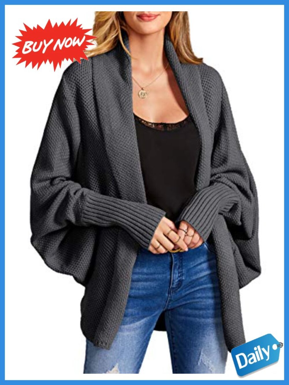Oversized Cable Knit Batwing Cardigan Sweater Chunky Wrap